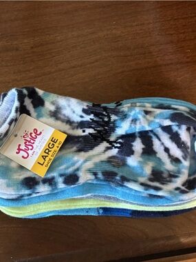 NEW girls large Justice Tie-Dye No-Show Socks in Blue, Aqua and Lime